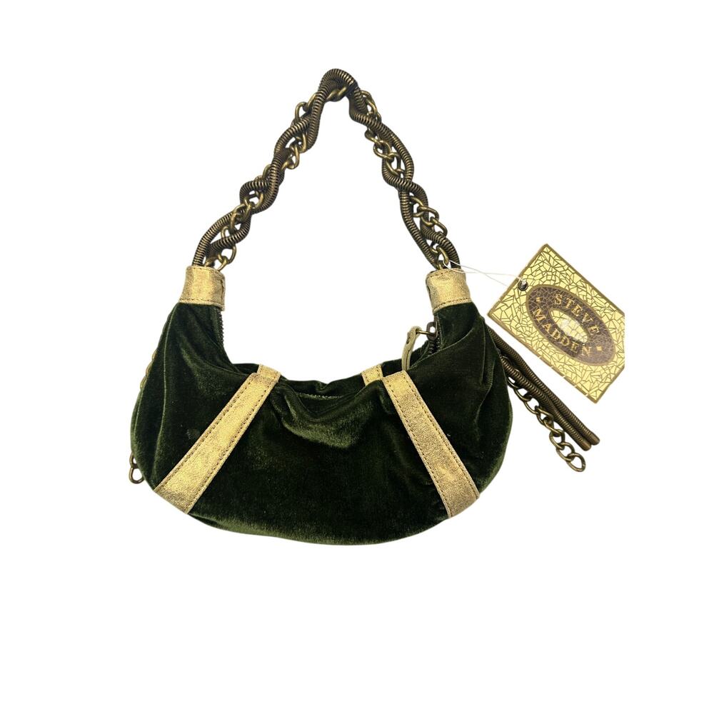 Steve Madden Green Velvet Medusa Hobo Bag Heavy Bronze Chain